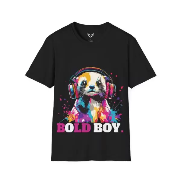 a black shirt with a picture of a panda wearing headphones