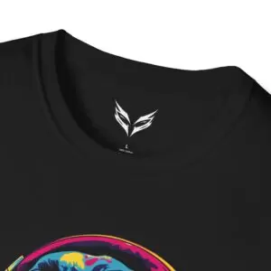 a black shirt with a colorful design on it